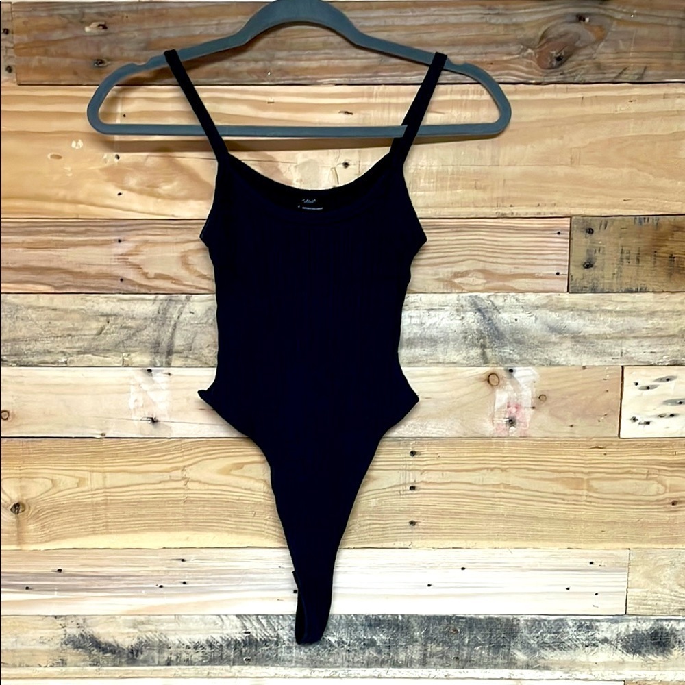 Out From Under size Medium Black Ribbed Stretchy Sleeveless Thong Bodysuit 2/$30